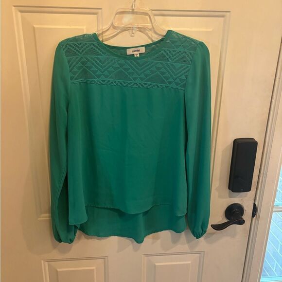 Anthropologie Meraki Green Boxy Flutter Sleeve Blouse - Picture 2 of 4